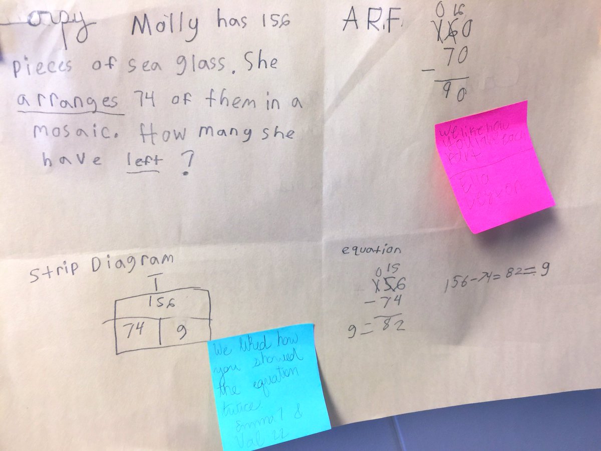 Garber_TES's tweet photo. Providing encouraging and constructive feedback to our fellow #mathematicians about our #addition and #subtraction strategy posters. #progressiveworkshop #gallerywalk #feedback #growinglearners #thegreatestclass @TISDTES #TESproud #TomballMath https://t.co/jYqQFcMrnn