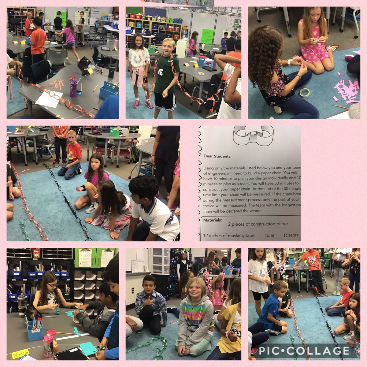 MrsPhillips1998's tweet photo. Paper Chain Challenge:  We used teamwork, worked for the common good, pursued excellence, and practiced kindness with our partners. Way to go, fourth grade! @OneWattles @DrJBrasington https://t.co/VNRvfcCOo5