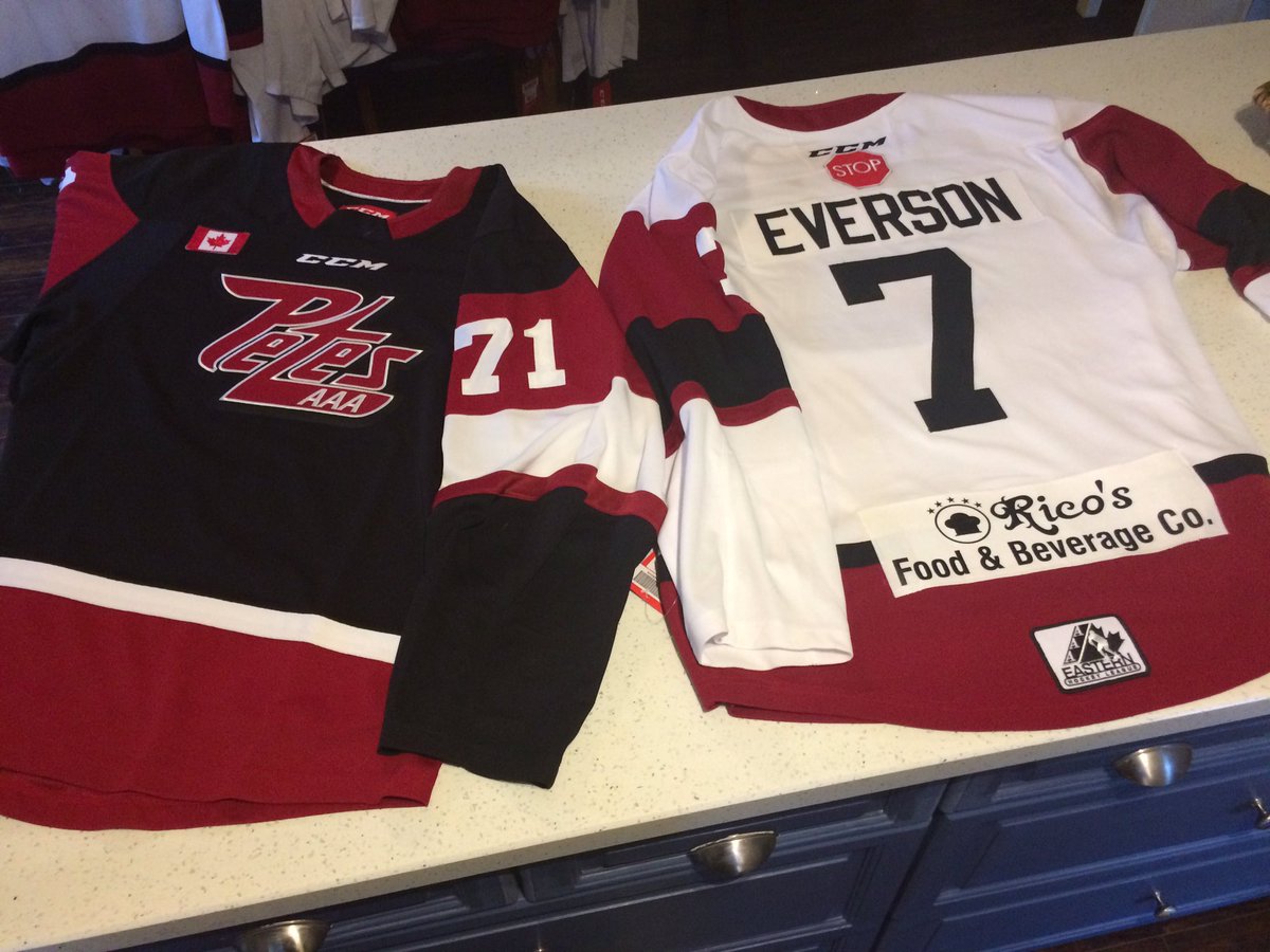 Boys will be rockin the New Jersey’s for tomorrow’s tilt. @willeverson87 <a href="/jackfalkner/">jackfalkner_71</a> are you ready !! Thanks <a href="/FontaineSFS/">Fontaine SFS</a> <a href="/CCMHockey/">CCM Hockey</a> <a href="/ETA_Hockey/">ETA Hockey League</a> big shoutout to Rico’s Food &amp; Beverage Co as our team sponsor <a href="/AAAMinorPetes/">Ptbo AAA Minor Petes</a>
