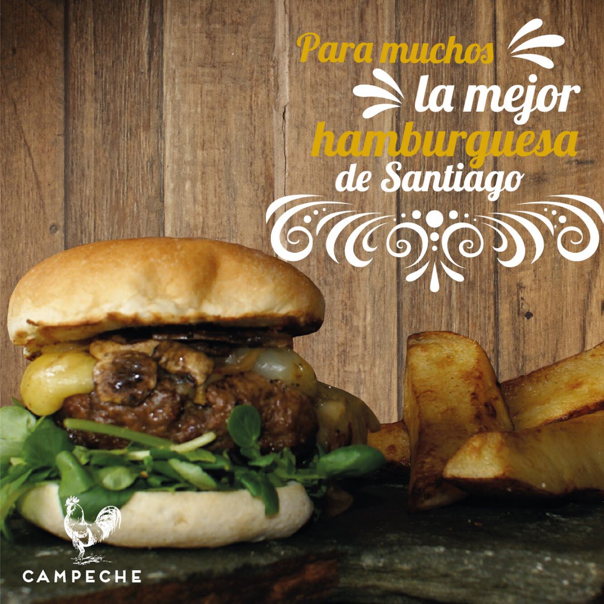 campechecl's tweet photo. En el rancho, ya empezamos el 18. Ven y disfruta de wena Campellanica.
***Hamburguesa de Cordero, queso mozzarella gratinado, mix de setas, cebolla asada y berros. Acompañada de nuestras infaltables papas rústicas*** https://t.co/NnWSodGLm7