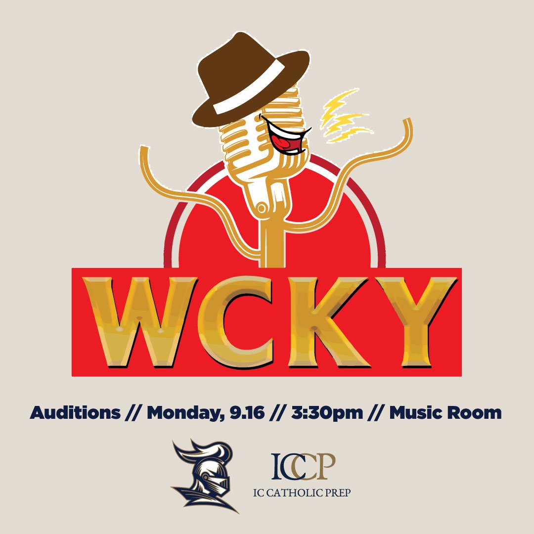 ICCatholicPrep's tweet photo. This year the Knights Theatre Fall Production is WCKY. Auditions 3:30pm // Music Room // Monday, 9/16. Come prepared w 1-minute monologue. Qs? Email director, Mrs. Jazwiec at jjazwiec@iccatholicprep.org.

#knightstheatre #chooseiccp #knightup217 #elmhurst #artsineducation https://t.co/f0pFZWankG