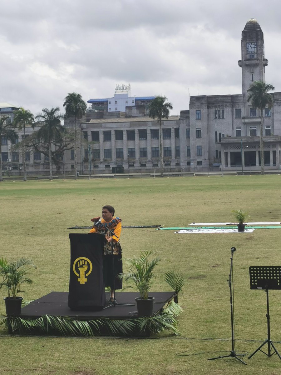 Fiji's Minister for Women, Children and Poverty Alleviation Mereseini Vuniwaqa with the opening address at the Women's Climate Emergency Rally #womendefendthecommons #ClimateAction @diva4equality