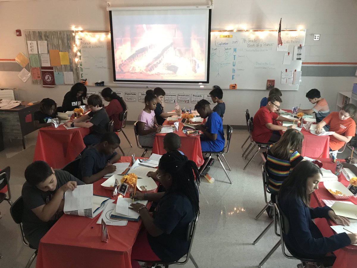 loves2teachELA's tweet photo. The Book Tasting was a success!Loved seeing how excited the kids were about the book selections...and I was able to dust off my old waitressing skills 🍽 #HCSDLI #Bumpusway https://t.co/fAFqEVpZt5