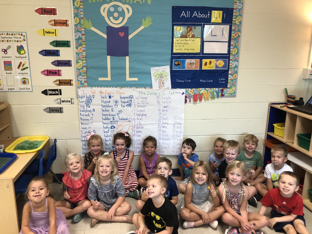 DunlapsKnights's tweet photo. We LOVE the letter L! Today we LEAPED,  LUNGED and balanced on a LINE when our ears heard words that begin with the L sound! We also enjoyed our LOLLIPOPS for winning the weekly word list challenge Mrs.Farris’ class -32 L words Mrs.Dunlap’s class-37 L words https://t.co/1pG1zWa63c