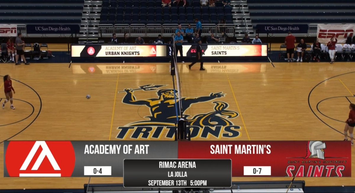 ARTU_Knights's tweet photo. VB: #ARTU Volleyball finishes Day 1 of the #D2VBShowcase with Saint Martin's at 5pm!
π https://t.co/iEkUKDGwE5
π½οΈ https://t.co/KKFG7mwW4L
#PacWestVB #ArtSchool https://t.co/DUGkliaDRM