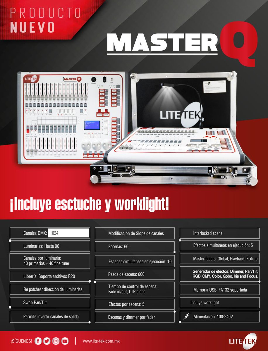 LiteTekMx's tweet photo. ¡Presentamos el #Nuevo #MasterQ! un sorprendente control de iluminación inteligente DMX, ¡Puede controlar de manera independiente hasta 96 luminarias de 16 canales cada una! ¡Con MasterQ las posibilidades son infinitas!
¡Ya disponible con tu distribuidor autorizado! https://t.co/emDu9kvp0d