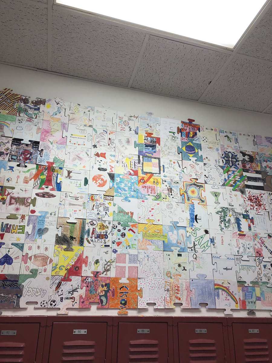 kcallahan__'s tweet photo. The 6th grade team puzzle pieces and flags look so are a wonderful addition to the hallways! #emsrocks #bsdvt #bsdlearns @NiaLearns https://t.co/OnwTpqlNR4