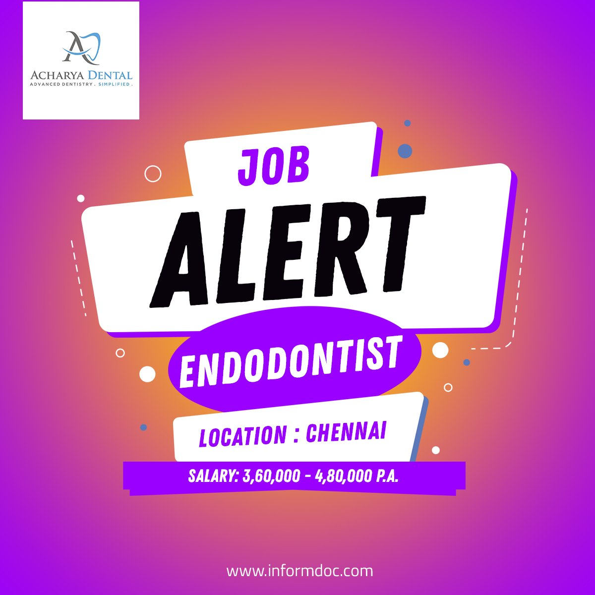 InformDoc's tweet photo. endodontist jobs
Company Acharya Dental
Posted On 06 Sep 2019
Location Chennai
Category endodontist
Salary 360,000 - 480,000 P.A.
#informdoc
#jobs
#chennai
#endodontist https://t.co/h6qcmo0c2m
