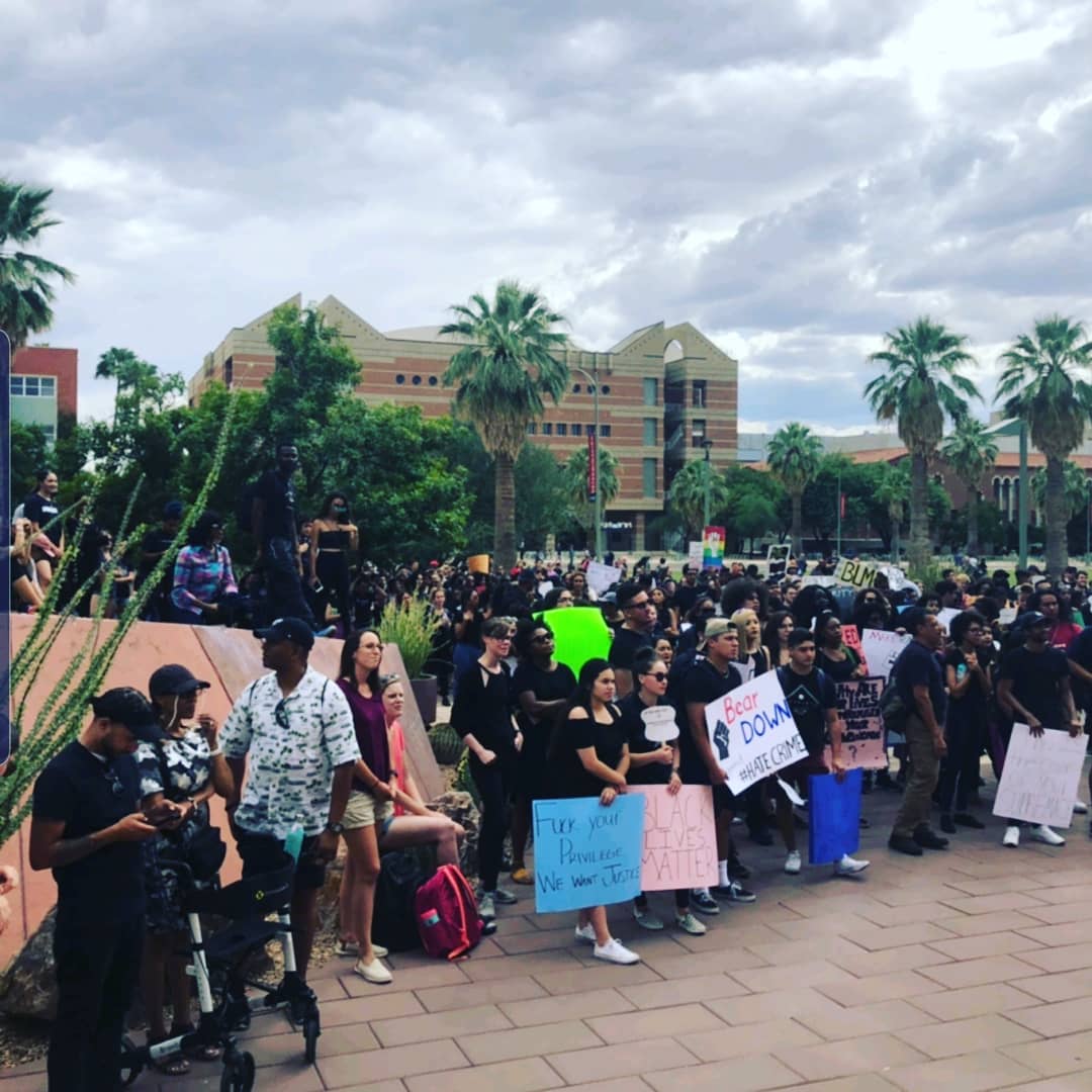 LUCHA_AZ's tweet photo. #LUCHAAZ Stands in solidarity w/our brothers & sisters in the African American community. The racist, despicable harrassment & violent attack at UofA is unacceptable. This is a hate crime that has no place in any community. This is an attack on our entire community! #MyNameIsNot https://t.co/wJ0eoF4ndt