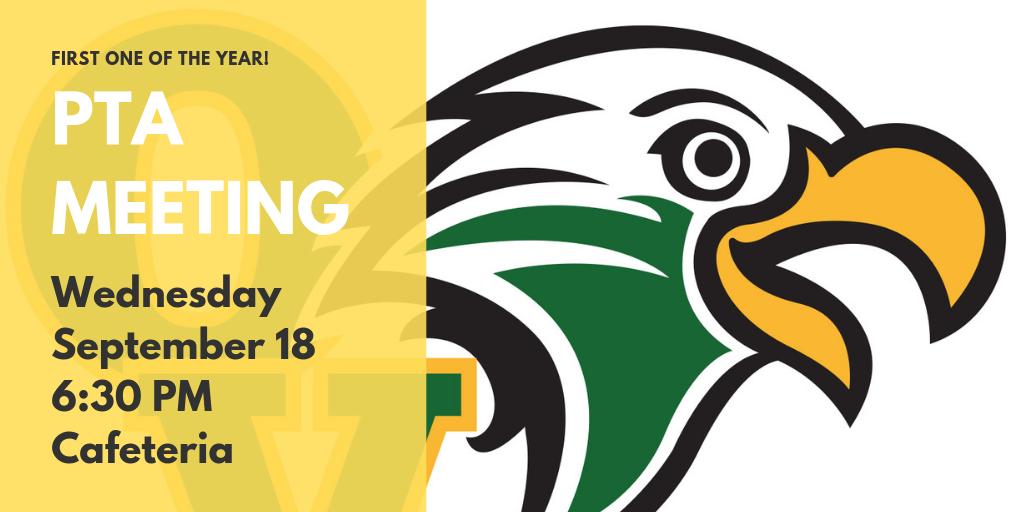 OVPTA's tweet photo. Win FREE #EaglePride SWAG at the1st PTA meeting of the year! 9/18, 6:30pm https://t.co/ZflV4kUAJi
