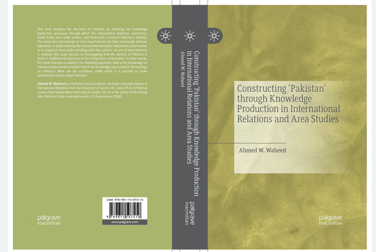 The cover is in for my new book on the Construction of 'Pakistan' through #knowledgeproduction in #internationalrelations and #southasianstudies . The book will be out in October. More on this later