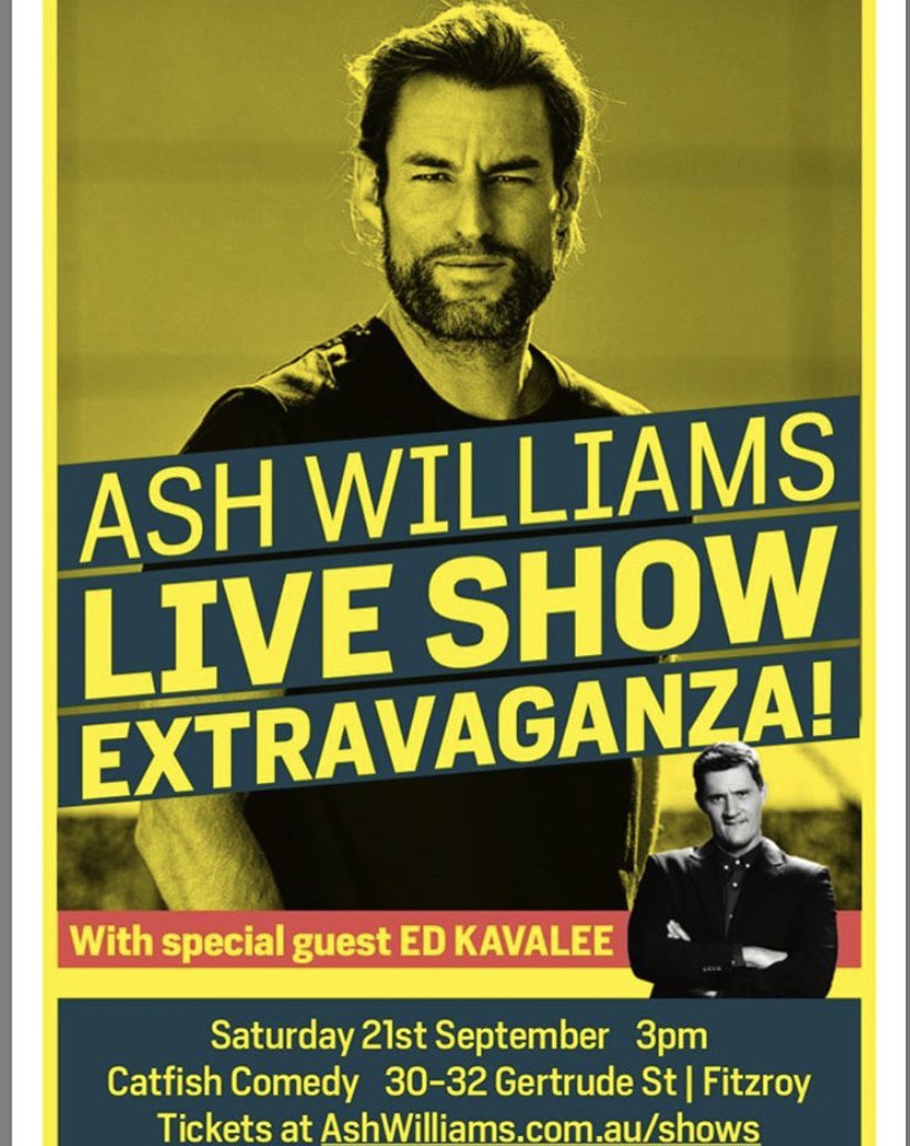 ashwilliamsshow's tweet photo. This time next week we are doing this in Melbourne. There will be lots of ‘beeps’ so if you want to hear the un-beeped answers plus solve the mystery of who bought the packet of dingers and $4 worth of petrol... then grab a ticket - only 20 ticks left! https://t.co/Go2kWnVvhZ https://t.co/bdGoCz2V2N