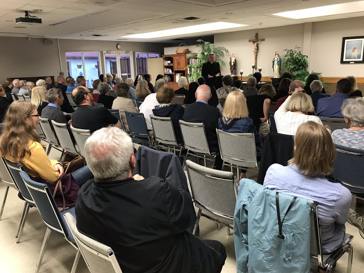 ddayler's tweet photo. The first of our “Friday’s with Father” was an enormous success! Over 90 people gathered for this first talk on the Catechism. Join us next month, and the second Friday of each month for these inspiring talks! #adultfaithformation @DioceseHamilton https://t.co/XPyMqGuMk3