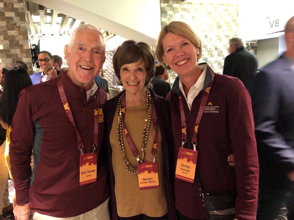 CSovereignMN's tweet photo. Wonderful night celebrating 100 years of U of MN @CarlsonNews business school talent.  #carlson100.  Blessed by Marilyn’s family for our namesake, and blessed my mine to be a second generation alum. #UMNproud @UMNAlumni https://t.co/a3faAp1oey