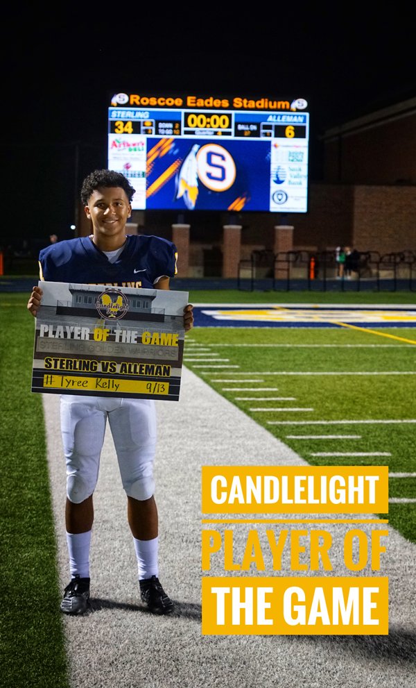 shs_gldnwarrior's tweet photo. Sterling Football downs Alleman 34-6 at the stadium to improve to 3-0.
Sophomore Tyree Kelly was all over the field on defense to earn #CandlelightPOG honors. Congrats!
#GoWarriors #GoTyree https://t.co/V5rSO8axSU