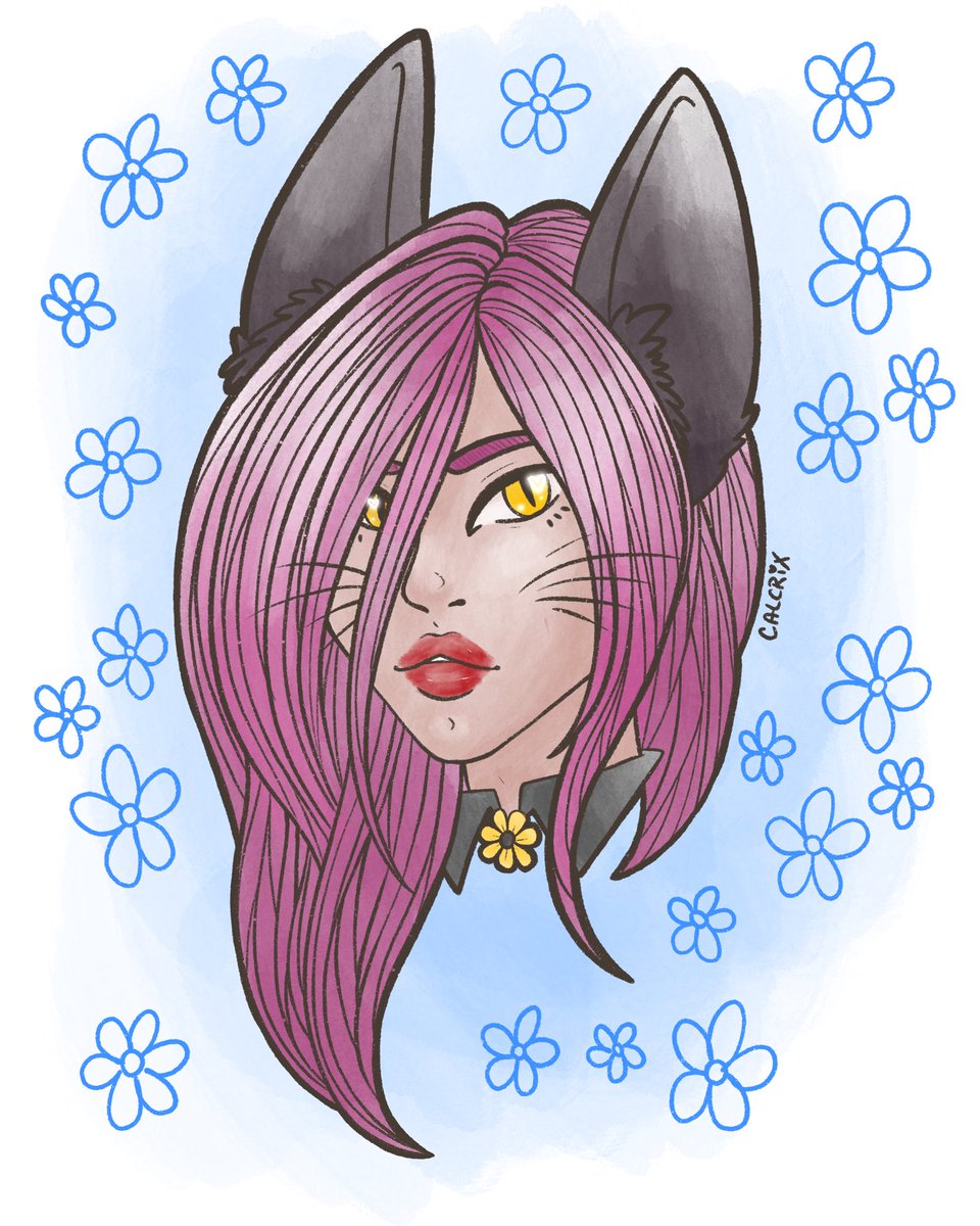 calcrixart's tweet photo. Redrew a watercolor I did earlier this year c: #digitalart #procreate #ipadpro #ipadart #neko #catgirl #nekogirl #monstergirl #kawaii #digitalwatercolor #colors #flowers https://t.co/qOiwYWQPrq