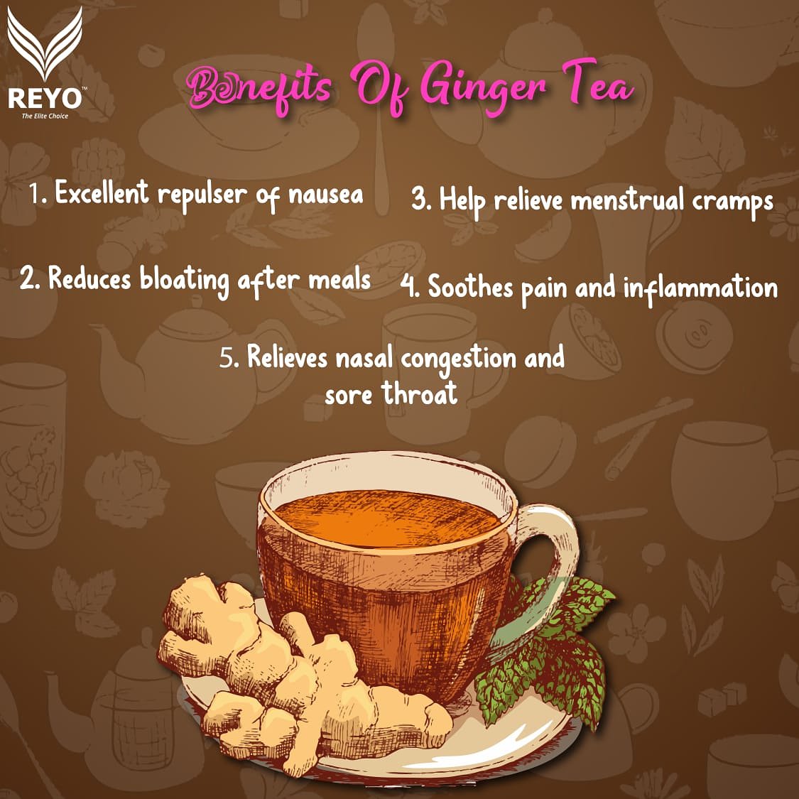 #Reyocare
#PeriodTips
#gingertea
 Benefits of Ginger Tea

Visit Us at reyocare.com 

#reyocare #reyo #periodkit
#periodcramps #PeriodTips #periodhacks #painlessperiod
#womenempowerment  #sanitarypads #sanitarynapkins #bacteriafreesanitarynapkins #hygiene
#anionpads