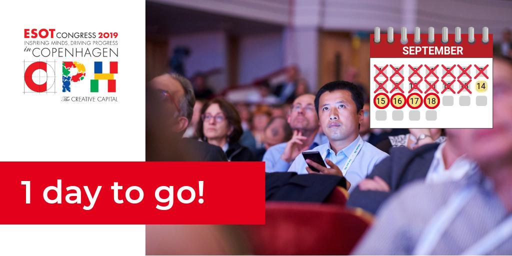 ESOTmemories's tweet photo. Just ONE DAY TO GO! Are you ready?
The #ESOT2019 Congress in Copenhagen starts tomorrow.
🗓 There's still time to join us in-person or online.
🤝 Register: https://t.co/ZIQQJc0Bkm
🖥 Subscribe to Transplant Live: https://t.co/XpKdKtNsbJ
#ESOT4edu #PoweredbyESOT #TxLive https://t.co/tmgMhLg3nL