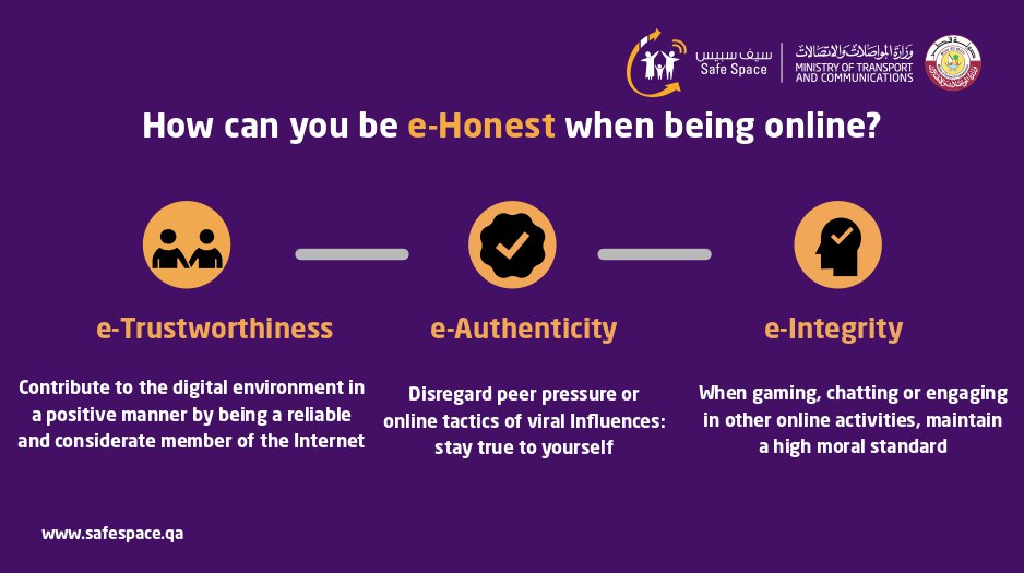 MOTQatar's tweet photo. When your children are online, take care of their digital skills, and encourage them to follow the same ethical values which they are encouraged to follow in real life. #Safespaceqa #Digital_Parenting : https://t.co/Sb4rufbwLR https://t.co/mO5JOWwKCT