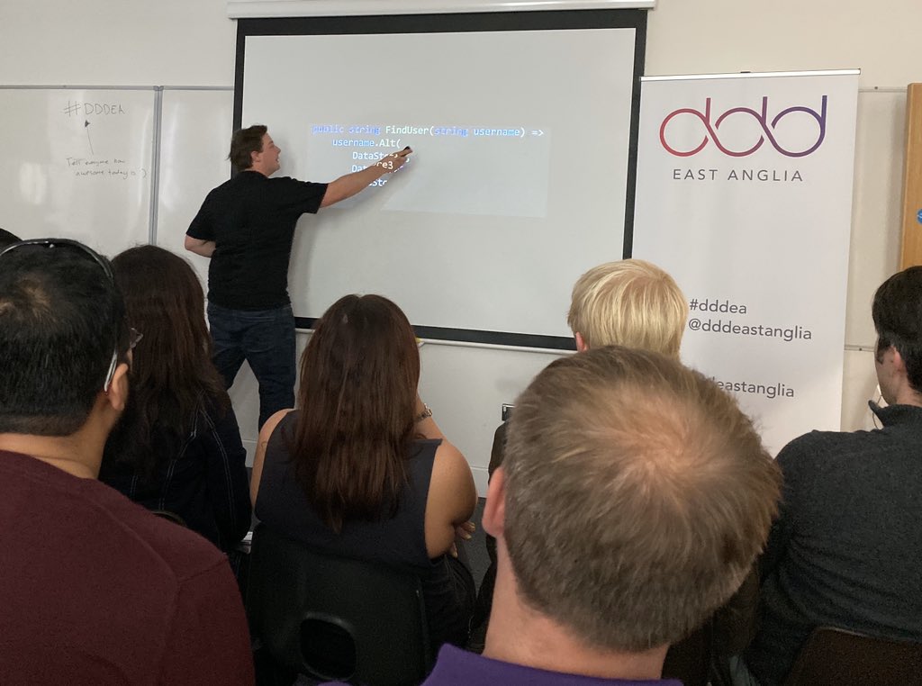 Writing some really concise code with <a href="/madSimonJ/">Simon Painter</a>’s C# hacks! #dddea