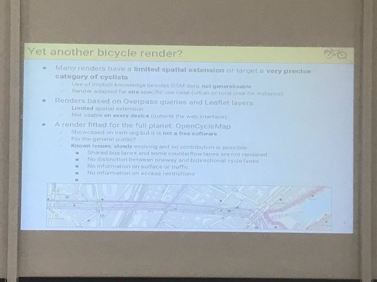 bbilloud's tweet image. LT #SotM2019 @LucasVerney and Florimond Berthoux talking about #CyclOSM project 🚲🗺 #OSM #map #bicycle #Paris