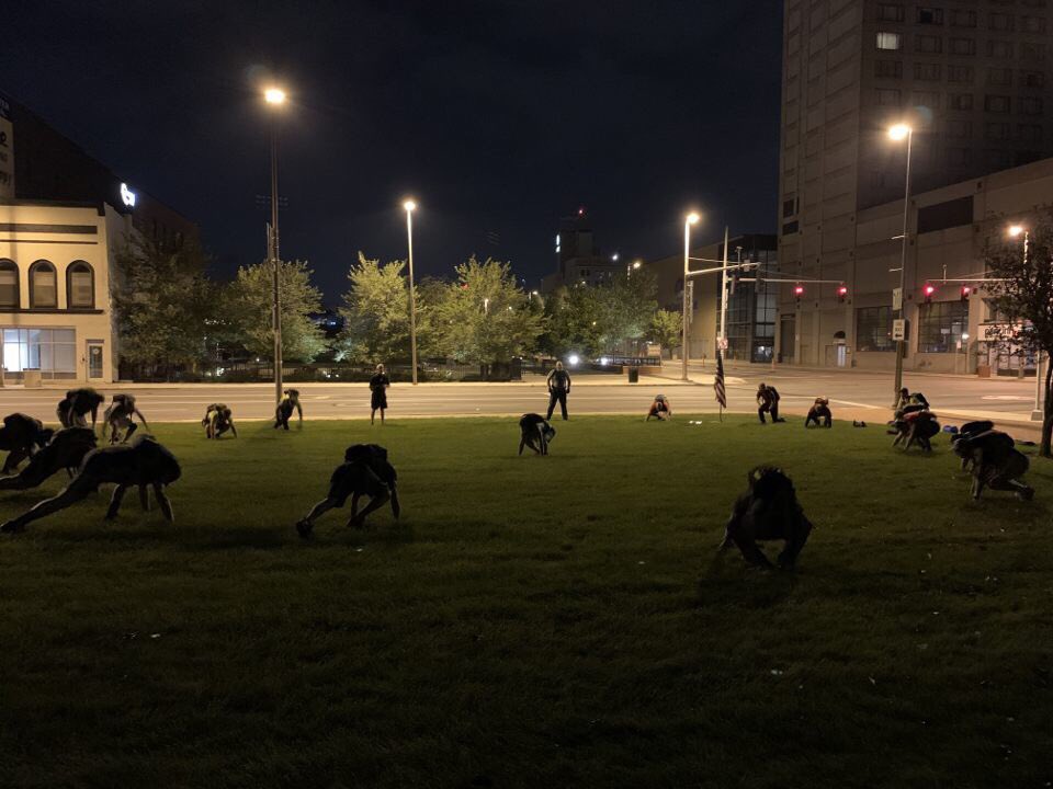 F3Toledo's tweet photo. Completed our annual rucking event, The Frog, early this morning. Way to get after it men! #TClaps to @riggs5039 (Scrooge) for all the planning and execution! 6 hrs, 12+ miles, plenty of PT and coupons all in our great @city_of_toledo!! 
#RiseandGrind https://t.co/CUh6UH1xdP