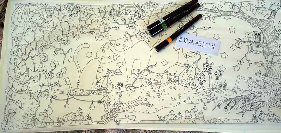 ekvaartis's tweet photo. Midnight Cats Giant Coloring Page for Halloween #coloring #panoramiccoloring https://t.co/BW3BQ8o8VN