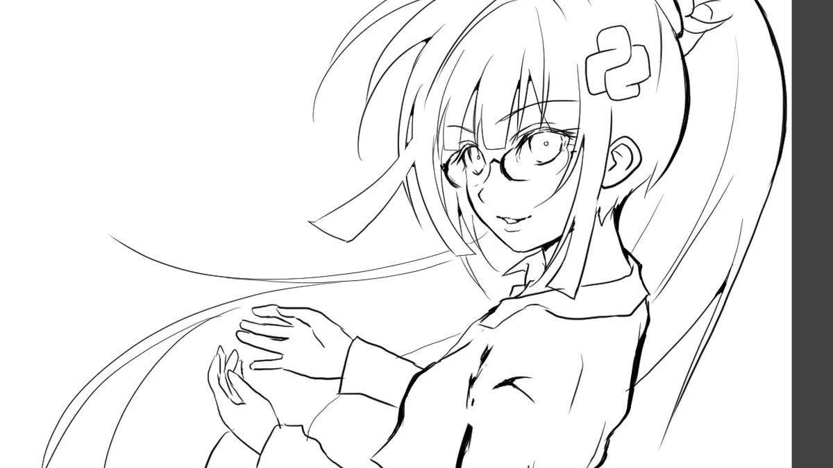 chomado's tweet image. 明日 (日付的にはもう今日) の #技術書典 でお配りする絵、
徹夜で描いてます :smile:
明日の朝にコンビニで印刷するぞ！
#Pythonちゃん 線画が終わったところ… #技術書典7