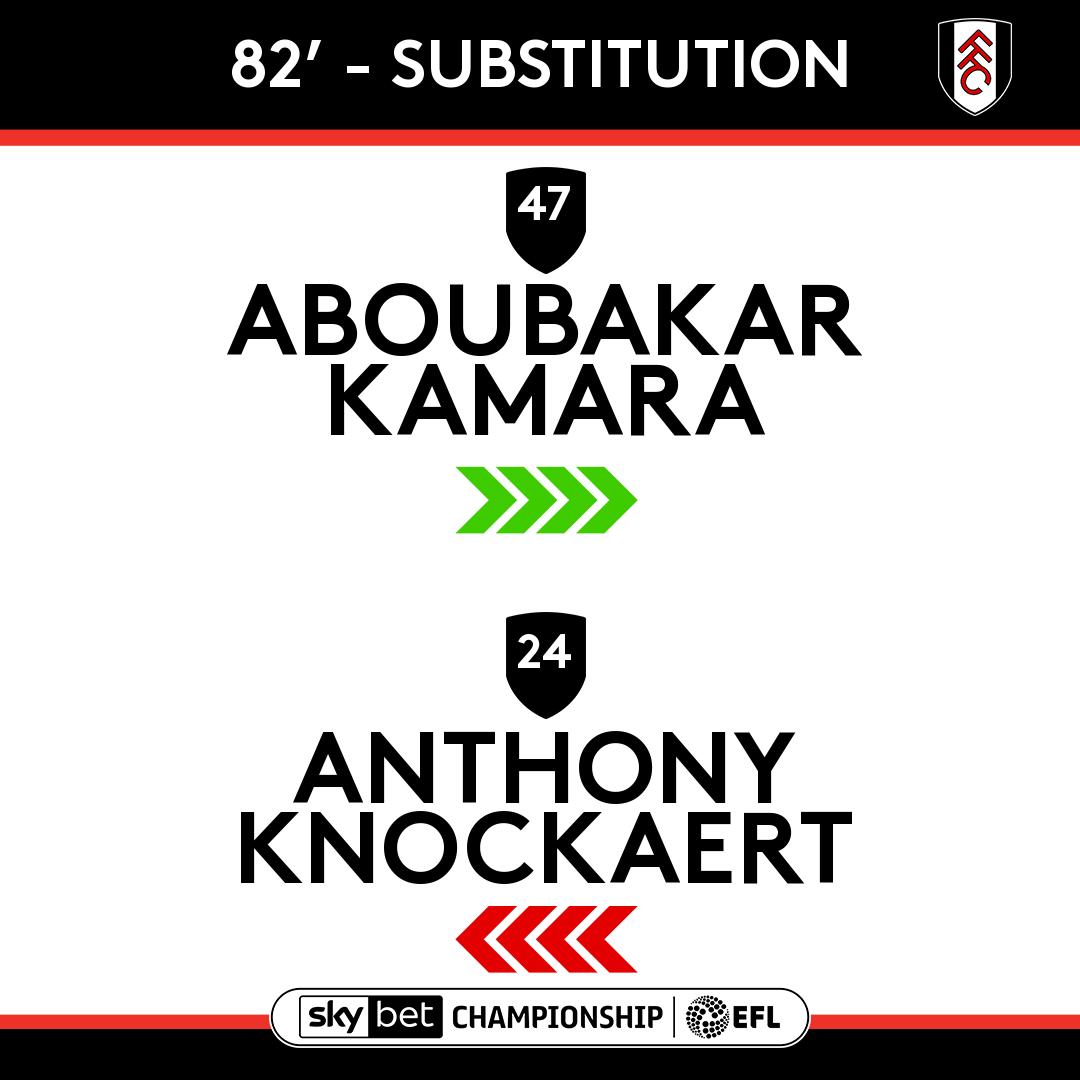 FulhamFC's tweet photo. 82' Last change for Fulham. 

[0-1] #SHWFUL https://t.co/83El66UCcC
