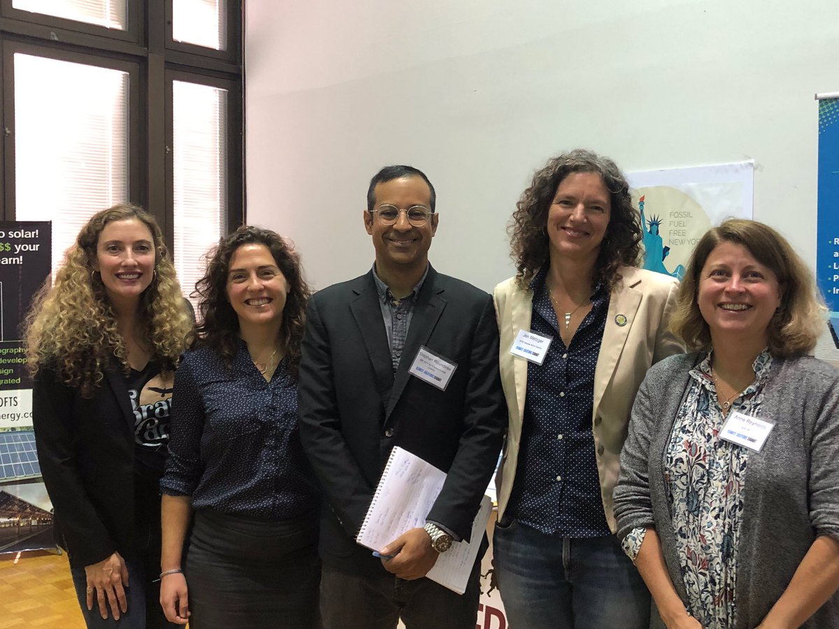 ClimateSummit19's tweet photo. Fantastic opening panel on how to reach NY’s clean energy &amp; climate goals featuring @SenatorMetzger, Anne Reynolds with @ACE_newyork, Ulster Co. Legislator Manna Jo Greene, Amanda Lefton with @NYGovCuomo Office and Stephan Roundtree with @weact4ej.

#climatesummit2019 https://t.co/zKlTsehnF7