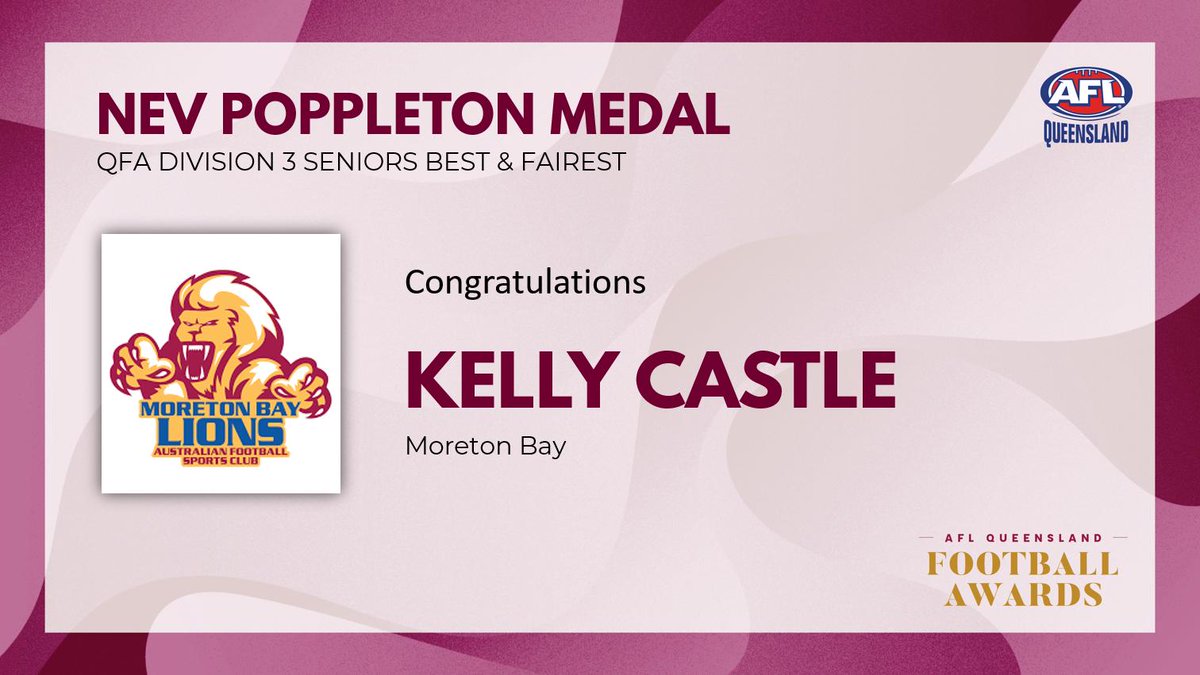 AFLQfooty's tweet photo. Your 2019 Nev Poppleton Medalist, Kelly Castle from Moreton Bay! https://t.co/ZyeMr2t8hR