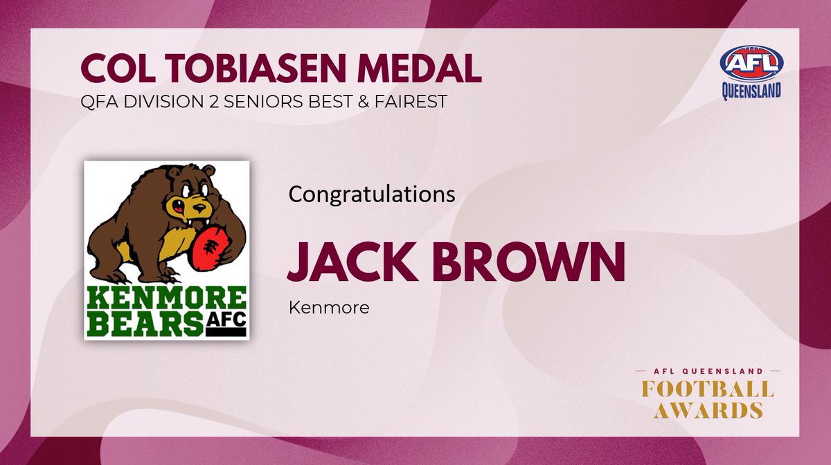 AFLQfooty's tweet photo. And your 2019 Col Tobiasen Medalist, Jack Brown from the Kenmore Bears! https://t.co/r6AGo6zDiP