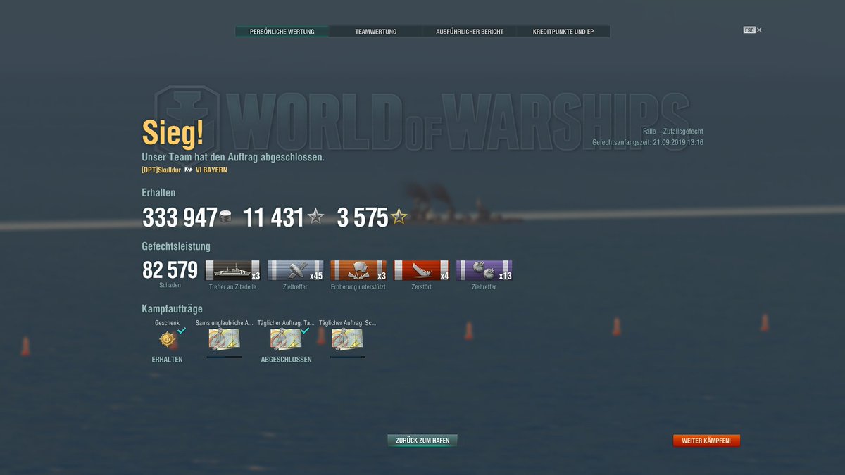 skulldur's tweet photo. Mit der Bayern komm ich auch immer besser zurecht, mit anfänglichen Startschwierigkeiten bekomm ich langsam den Dreh raus, weiter zur Scharnhorst! #WoWs #WorldOfWarships #screenshot #Bayern #skulldur #guterunde https://t.co/1aUSwaW3vG