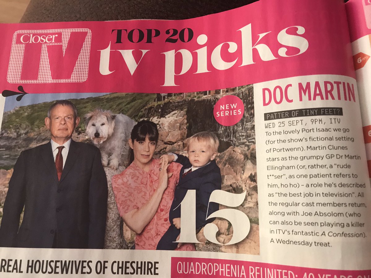 Rach_el_c's tweet photo. Look!! 😍 didn’t realise #DocMartin is back on for a new series on Wednesday @ 9pm on ITV yayyyyyy thanks @CloserOnline @ITV @DocMartinOnline #ITV #CloserMag https://t.co/tArtev4iYS