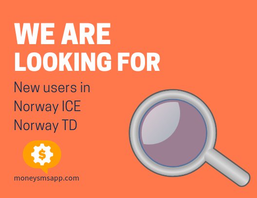 moneysmsapp's tweet photo. We are looking for new users in Norway. We highly need users that use the following mobile operators: ICE or TD.
Download the app APK from the official website and start earning Money now: https://t.co/bGXNdE5VB8
#moneySMS https://t.co/2JdF7LFEHo