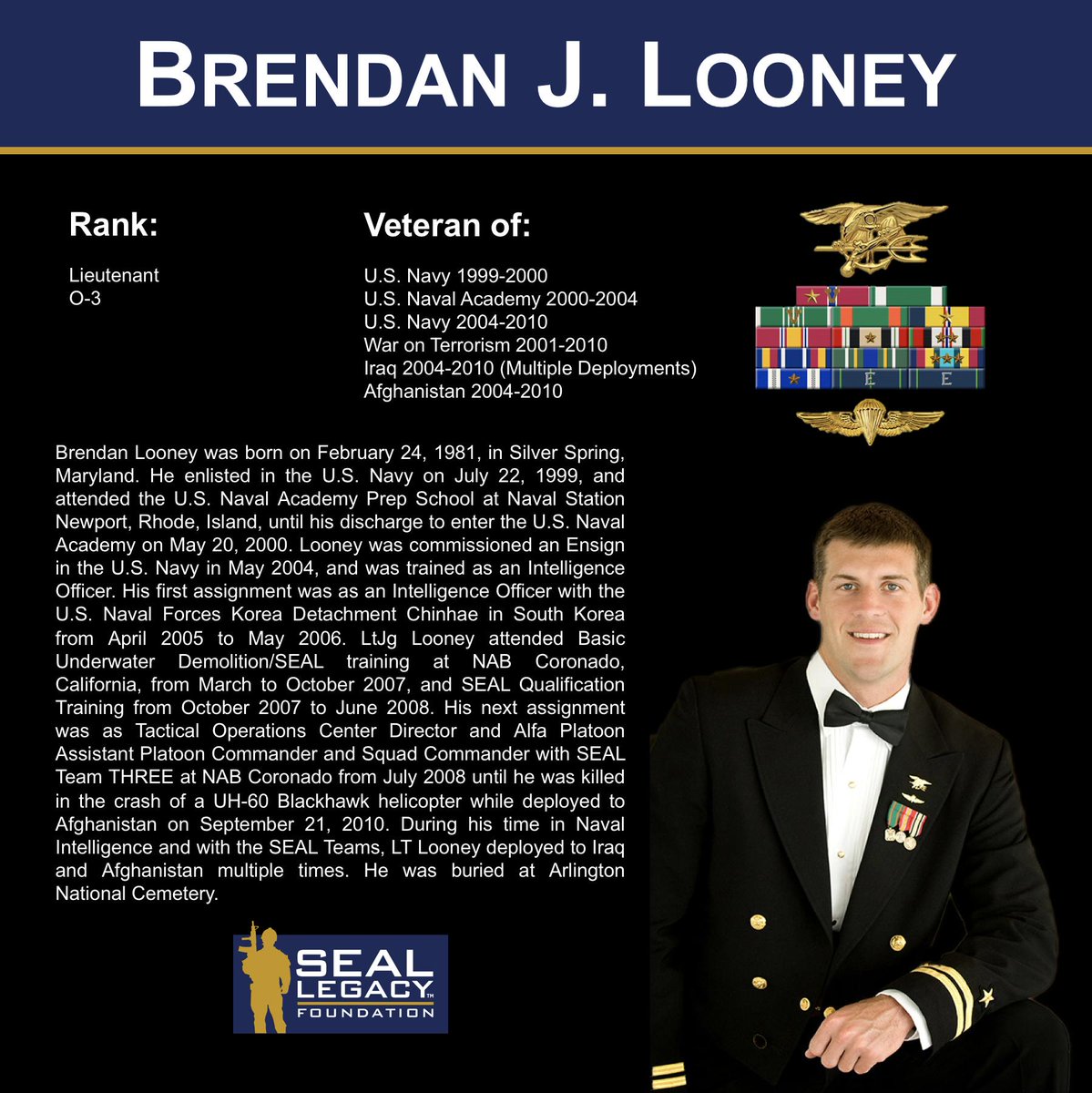SEALLegacy's tweet photo. Today we honor the Legacy of United States Navy SEAL Brendan J. Looney. #NoOneLeftBehind #NoOneForgotten

Support the SEAL Legacy Foundation's Honored SEAL Legacy Scholarship Program at https://t.co/zHLoSVQZor https://t.co/vlrT9fD331
