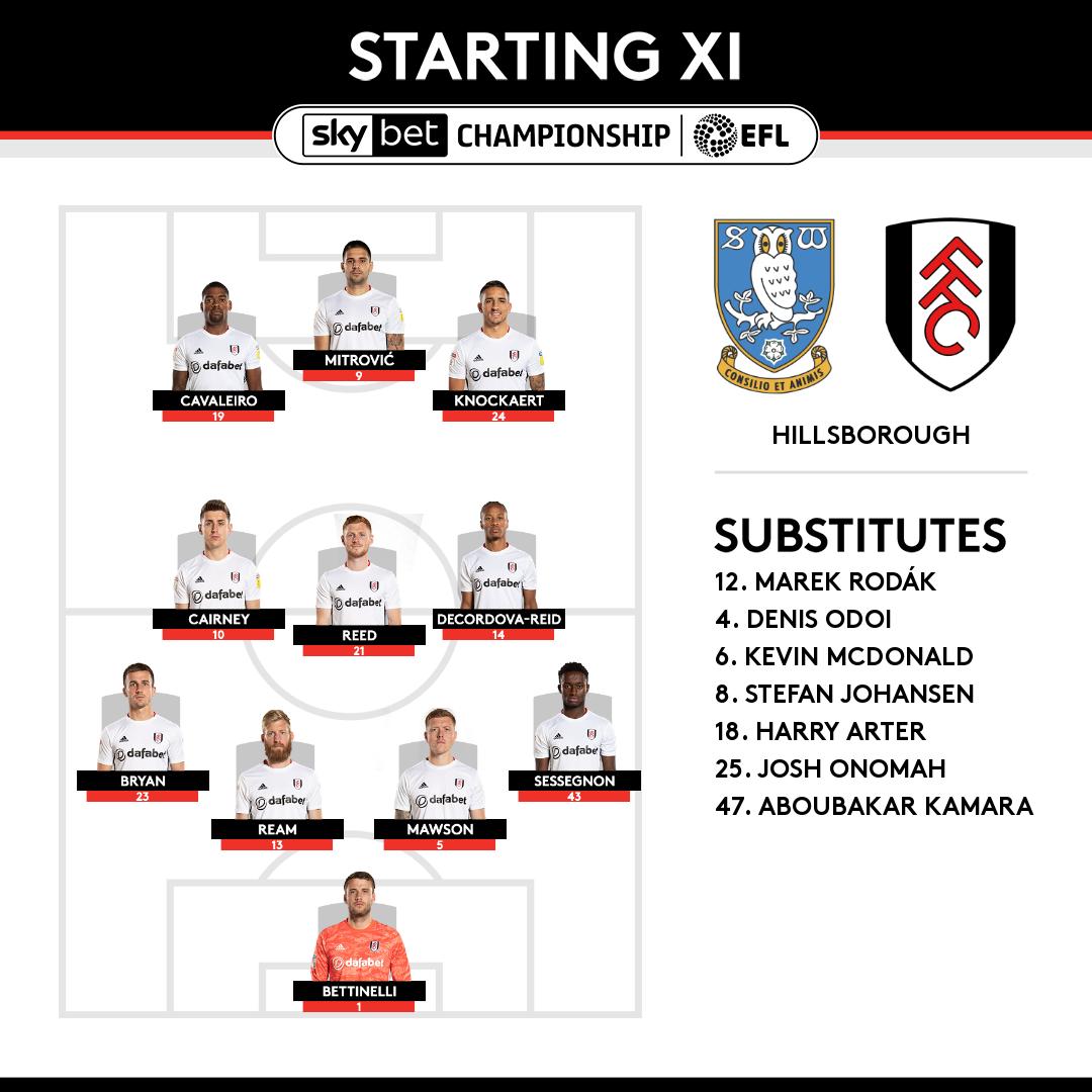 FulhamFC's tweet photo. 🔢 How we line up for our match with @swfc this afternoon. 

#SHWFUL https://t.co/vOQjanvVu5
