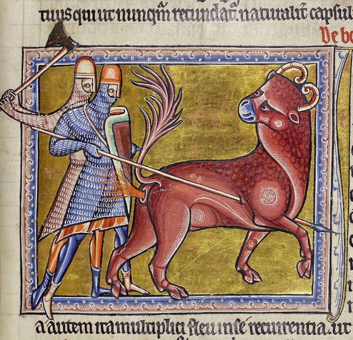 Some butts shoot fire(Literally. The mythical Bonnacon was said to shoot fiery poop at attackers)(Aberdeen University Library, MS 24, f. 12r) #MedievalTwitter