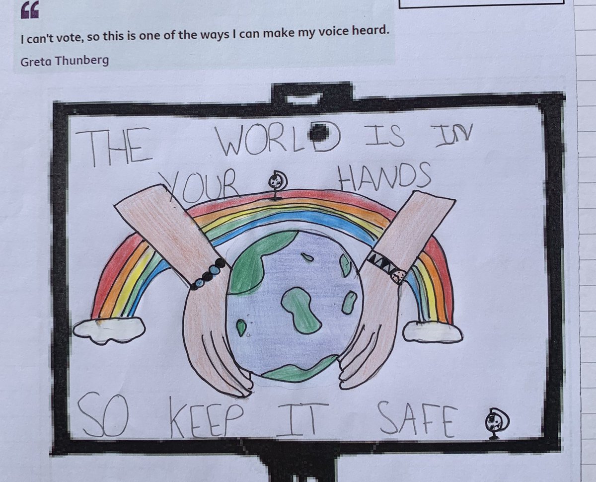 Y5Parkdale's tweet photo. Yesterday we learnt about the inspirational @GretaThunberg,  #FridaysForFuture and the #GlobalClimateStrike. Although we couldn’t make the strike, we designed protest posters to reflect on the need for action 🌍 @OakParkdale @parkdalecarlton @TransformTrust https://t.co/Aujji0Edh7