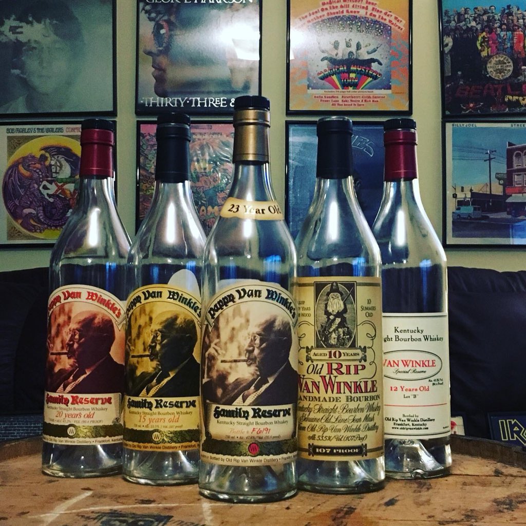 bottlecraft_Tom's tweet photo. More bourbon empties on deck! Which Van Winkle is your favorite?                                                     #pappyvanwinkle23 #vanwinkle12 #oldripvanwinkle #pappy20 #bourbon #whisky #bourbonheritagemonth #nationalbourbonheritagemonth 
#bourbonheritage #30daysofbourbon https://t.co/4LuUaRMeZK