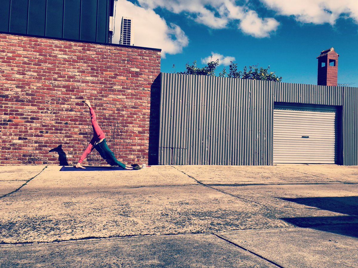 AndiSnelling's tweet photo. Today, I warmed-up for my #melbfringe show in a laneway. It was just me, a bunch of concrete and the all-seeing sun. ☀️
#totesprofesh #HappyGoWrong #sun #streetyoga @melbournefringe https://t.co/FK8kSC3q7j
