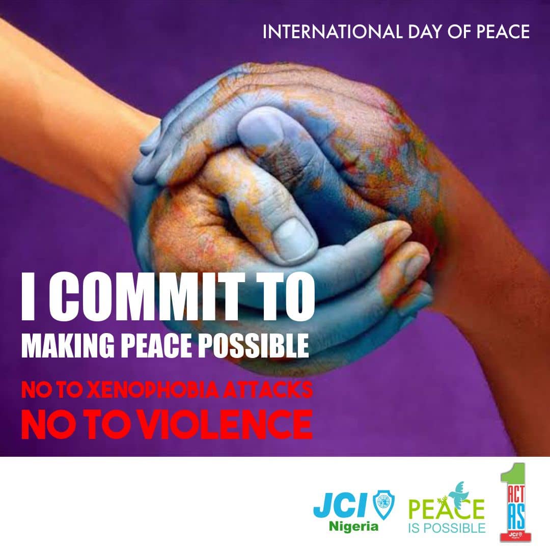 PeacePossibleNG's tweet photo. #act4peace #peaceispossible #peace #peaceday #notoxenophobia #jcing https://t.co/ciOvukj0Zn