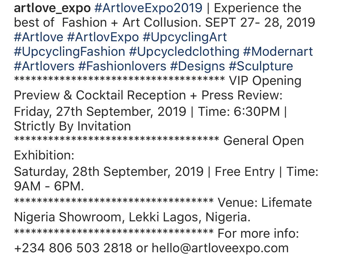 Good day friends.
I will be exhibiting at @artlove_expo 2019, Alongside with some great artist at @lifemateng Nigeria Showroom in Lekki, Lagos on 27th and 28th of September 2019.❤️ #art #exhibition #contemporaryart #artwork #design #florist #lifematefurniture