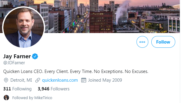 Tried to DM, <a href="/JDFarner/">Jay Farner</a> , could not be reached, par for the course with CEO's, I am going with loandepot, let's see if you really mean what you say.....