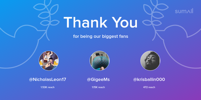 Our biggest fans this week: NicholasLeon17, GigeeMs, krisballin000. Thank you! via https://t.co/MQbZ2Va1B6