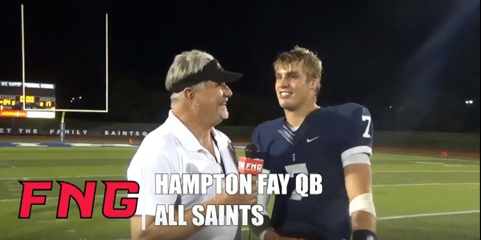 FridayNghtGlory's tweet photo. VIDEO Ft Worth All Saints Quarterback Hampton Fay and Linebacker Caimyn Layne discuss their 24-17 win over #1 Parish Episcopal https://t.co/TtOM7bV6sg #txhsfb #FNGsports https://t.co/JALaXKDq2l