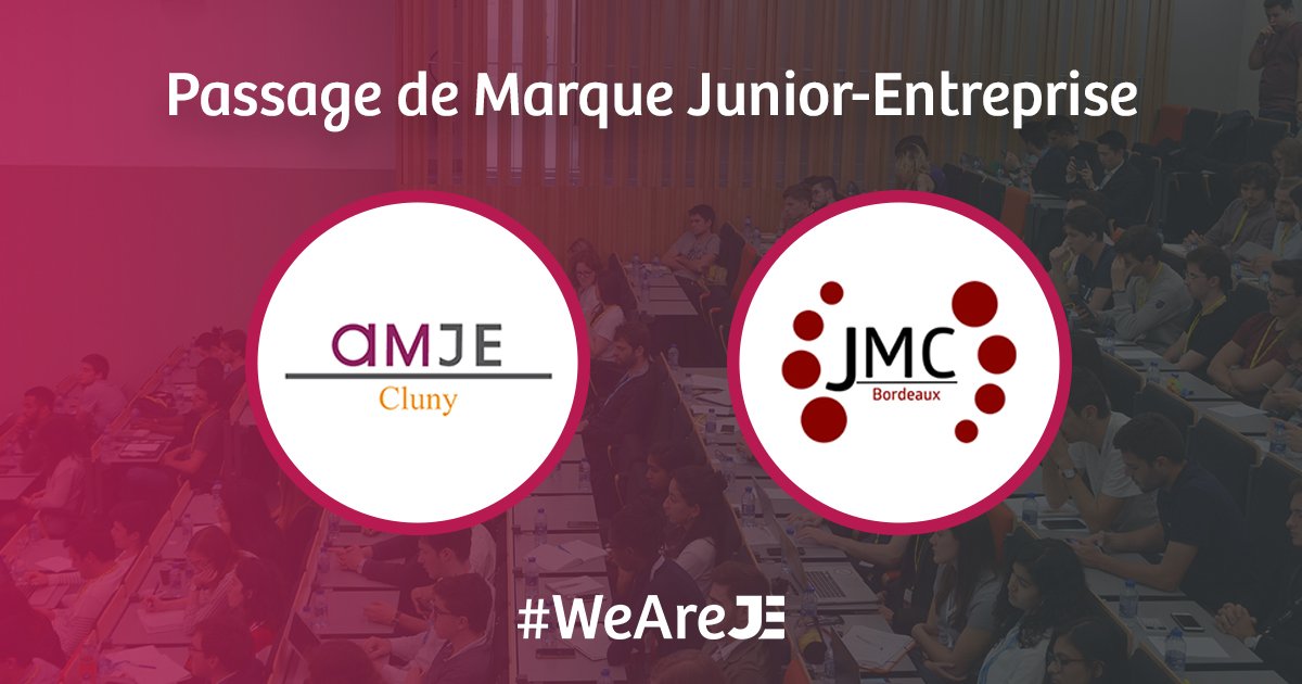 Félicitations à <a href="/AmjeCluny/">AMJE Cluny</a> &amp; à <a href="/JMC_Bordeaux/">Junior MIAGE Concept Bordeaux</a> pour leur Passage de Marque #JuniorEntreprise lors de l'#AGPSEPT19👏

#WeAreJE #50ansJE