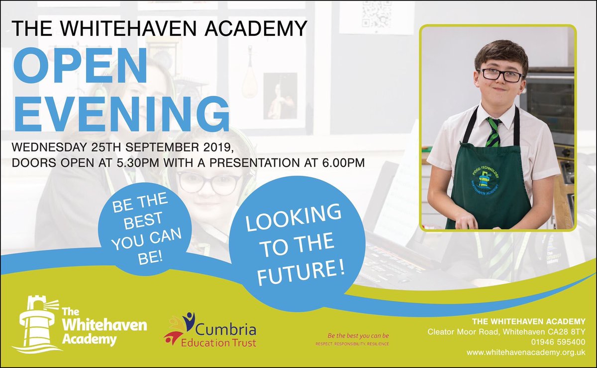 Come and join us at our Open Evening on Wednesday, 25 September. Doors open at 5:30PM. #BeTheBestYouCanBe #LookingToTheFuture #Admissions2020 #Whitehaven #Cumbria #WestCumbria #CETrust
