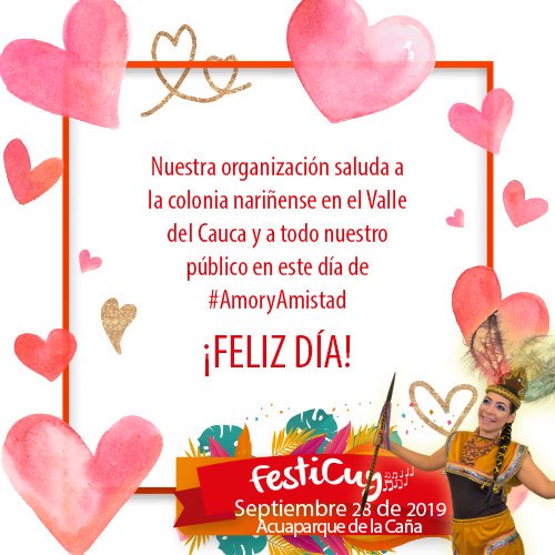 FestiCuyCali's tweet photo. Hoy 21 de septiembre se celebra el #DíaDeAmoryAmistad, nosotros nos unimos a esta fecha especial compartiendo este saludo afectuoso.
.
#Festicuy #Festicuy2019 #AmoryAmistad https://t.co/9CsXqAZgKZ