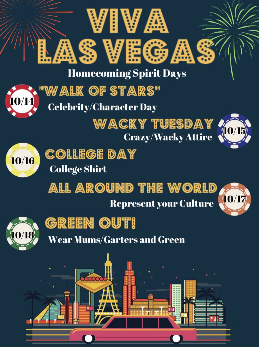 Welcome to Fabulous Mayde Creek , since everyone has been asking about  homecoming, our theme is Las Vegas and here are our dress up days. We are  very excited to organize homecoming